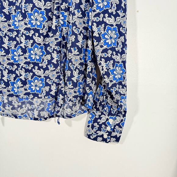 NWT J. Crew Blue V-Neck Tie Top in Floral Cotton-Blend Dobby Small CA589 New - Picture 5 of 16